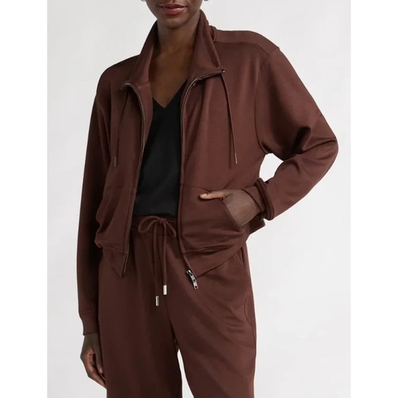 Scoop Womens ScubaKnit Funnel Neck Sweatshirt Size S Chicory Coffee Zip Pullover - Picture 6 of 7